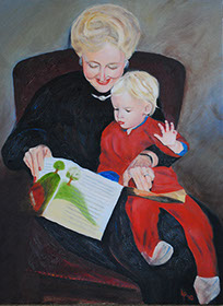 Mimi Reading to Henry, Christmas Day 1993